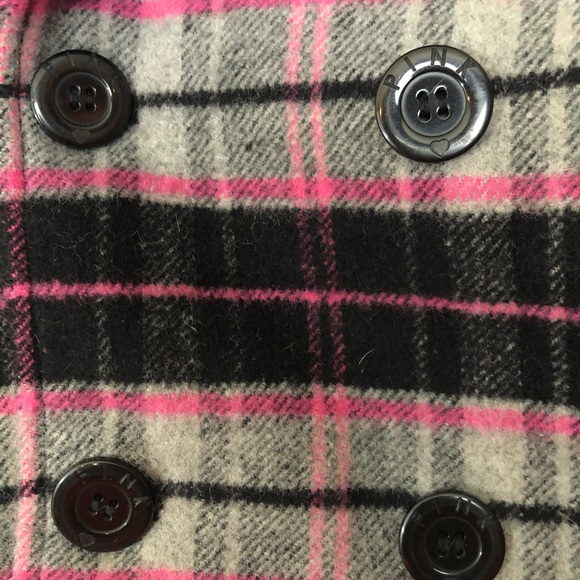 Victoria's Secret Pink Plaid jacket Coat detachable fur hood - Picture 8 of 11